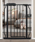 Extra Wide Baby Gate For Stairs And Doorways Fits 34 To 38.5 Inches Wide With Pressure Mount Black Metal Tension Gate in doorway