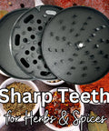 4-inch metal herb and spice grinder with three layers, sharp metal teeth, zinc construction, low-profile 1-inch tall