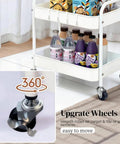 Two Tier Under Desk Storage Cart On Wheels With Built In Handle And Four Side Hooks, featuring upgraded 360° swiveling wheels for easy maneuvering