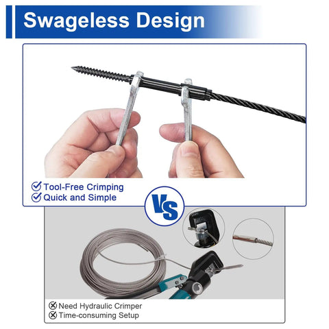 Hands assembling Swageless Lag Screws Left And Right Set For Wood Posts Black One Eighth Inch 20 Pack T316 Stainless Steel Cable Railing Kit