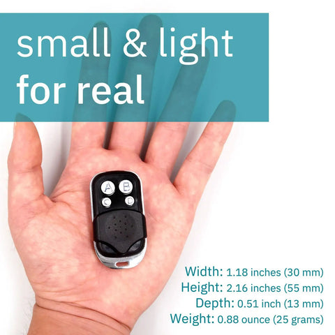 Hand holding Two Pack Garage Door Opener Remote Keychain For LiftMaster Chamberlain And Craftsman Openers Compatible with Models 1345 1355