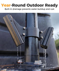 Dual Flag Pole Mount For Trailer Jack Fits Two Inch And Two And Quarter Inch Poles shown with water drainage feature