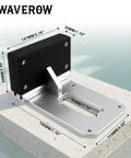 Universal Kayak Trolling Motor Mount for Flat Stern Kayaks Or Boats Transom Bracket Fits Electric Trolling Motors Up to 3HP Heavy Duty Corrosion Resistant Stainless Steel Easy Clamp On Install side view on concrete surface