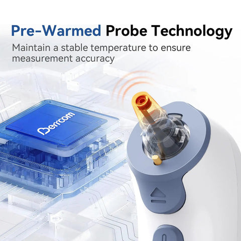 Ear Thermometer With Heated Tip And Smart Age Mode For Babies To Adults, A Go-To Pre-Warmed Probe For Fast Accurate Readings, Three Age Groups 0-3 Months, 3-36 Months, 36 Months And Up, Family Health Essential. Pre-warmed probe detail