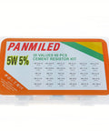 60 Piece Cement Resistor Kit 5W Ceramic Power Resistors 0.01 Ohm To 100 Ohm With 5 Percent Tolerance in clear plastic box