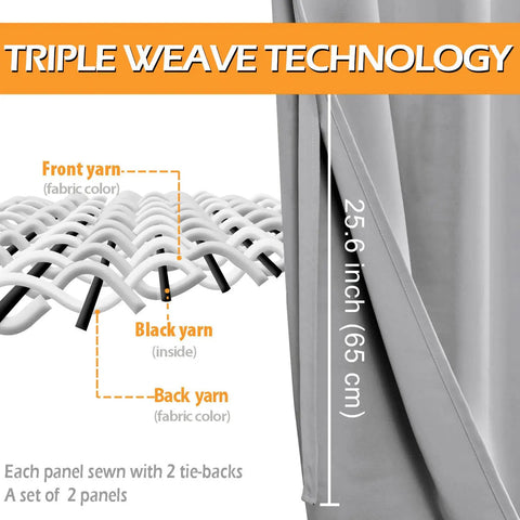 Blackout Curtains For Bedroom 52 By 63 Inches No Drill Required Thermal Insulated Light Blocking Window Panels With Sewn In Tiebacks Silver Grey showing triple weave technology.