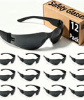 Heavy Duty Protective Safety Glasses Featuring Kickass Impact Resistance And ANSI Certification For Construction Crews and Workshop Pros Who Need Tough Eye Gear That Actually Holds Up Under Daily Pressure, 12 pack with dark lenses.