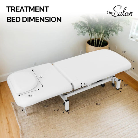 OmySalon Pro Electric Lift Massage Table With Dual Motors For Facial Beauty Salon Spa Therapy dimensions shown from above.