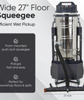 Heavy Duty Industrial Wet Dry Vacuum With Dual Motors 3.3 HP Delivers 222 CFM And 76 Inch Water Lift 27 Inch Squeegee 120V 20A Plug 2 Year Warranty Ideal For Construction Sites Warehouses And Tough Cleanup, 27-inch floor squeegee front view
