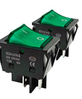 Heavy Duty 30A 250V DPST Rocker Switch 4 Pin Green Lighted On Off Toggle Two Pack For 120V/240V Applications, Perfect For Home, Automotive, And DIY Projects. 30x22mm panel mount