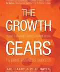 "The Growth Gears" book cover with orange background, emphasizes a market-based framework for business success.