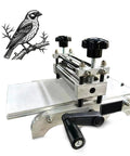Beefy Heavy Duty Steel Roller Frame Assembly For Printmaking Machines Includes Manual Etching Press Lever Desktop Flatbed Printing Components Plate Holder And Linoleum Studio Artwork Accessory, steel desktop press with bird print