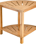 Corner Bamboo Shower Bench With Storage Shelf, 2 Tier Wood Seat, Non Slip Feet, compact design, bamboo material