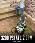 Dual 56V Battery Electric Pressure Washer With 3200 Psi Turbo Power And 2.0 Gpm Beast Mode Cleaning on brick patio