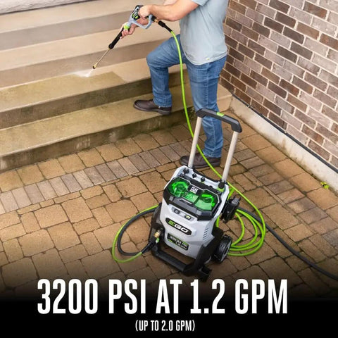 Dual 56V Battery Electric Pressure Washer With 3200 Psi Turbo Power And 2.0 Gpm Beast Mode Cleaning on brick patio