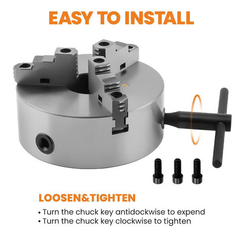 Eight Inch Three Jaw Lathe Chuck Self Centering Hardened Steel with T Key and Bolts for Metal Lathe Installation Guide