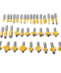 35 Piece Tungsten Carbide Router Bit Set With Half Inch Drive Shank arranged on white background