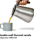 12 Cup Coffee Maker With Podless Single Serve Function In Silver Heats Water To 194 To 205 F For Fast Flavorful Brews And Fits One Or A Crowd With Small Or Large Brew Baskets, Easy Home Kitchen Coffee Brewer thermal carafe pouring coffee into mug