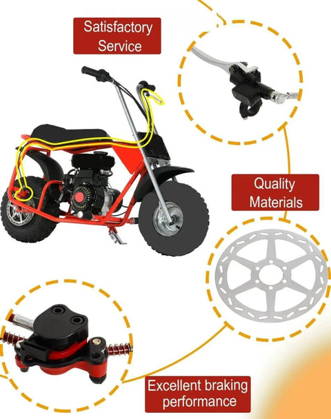 Hydraulic Disc Brake Caliper Kit For Mini Bikes With 80mm Rear Rotor shown with master cylinder and caliper for Doodle Bug models.