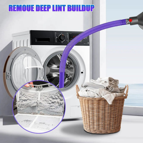 Dryer Vent Cleaning Kit For V7 V8 V10 V11 V12 V15 Cordless Vacs Deep Lint Removal Crevice Hose Attachment in use on dryer