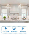 Plug In Four Light White Acrylic Crystal Chandelier With 20 Ft Cord No Hardwire Dope Modern Ceiling Pendant in a kitchen setting