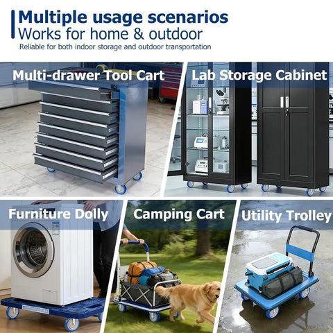 Heavy Duty Four Inch Caster Wheels With Locking Brakes Built Tough on multi-drawer tool cart and utility trolley for versatile use.