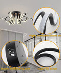 Six Light Dimmable LED Ceiling Light Fixture With Octopus Geometric Design Semi Flush Mount Chandelier installation in living room.