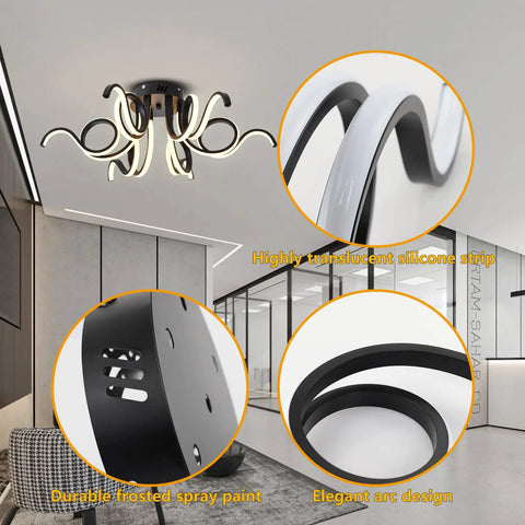 Six Light Dimmable LED Ceiling Light Fixture With Octopus Geometric Design Semi Flush Mount Chandelier installation in living room.