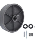 8 Inch Industrial Caster Wheel Replacement Heavy Duty Steel Rigid Caster with half inch bore, includes additional hardware.