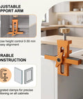 Badass Cabinet Door Mounting Jig With Adjustable Aluminum Clamp And Rock Solid Steel Rods For Dead Nuts Hinge Alignment Easy Solo Diy Setup No Fuss Support Tool For Quick Home Repair Jobs Anywhere with adjustable support arm.
