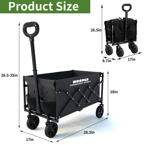 Heavy Duty Foldable Wagon Cart With All Terrain Wheels Telescoping Handle And Cup Holders 220 Lb Capacity Collapsible Utility Wagon