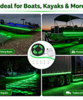 Battery Powered Boat LED Strip Lights No Wiring Needed 16.4ft Green Glow Easy Install for Fishing Boats Pontoons Kayaks