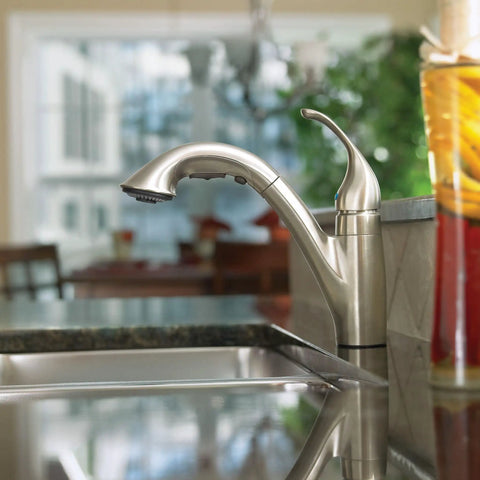 Camerist One-Handle Pullout Kitchen Faucet with Reflex Docking and Power Clean Spray Chrome Finish in modern kitchen setting