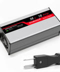 Rugged 36 Volt 18 Amp Golf Cart Battery Charger Featuring Smart Three Stage Charging For Lead Acid Packs with plug.