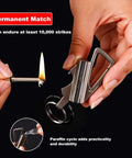 Hands holding 3 In 1 Infinity Lighter With Multitool Keychain Bottle Opener Reusable Waterproof Permanent Match Fire Starter