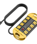 Beefy Heavy Duty Metal Power Strip Surge Protector With 8 Outlets, 15 Amp, Aluminum Housing, Yellow, 6 Ft Extension Cord