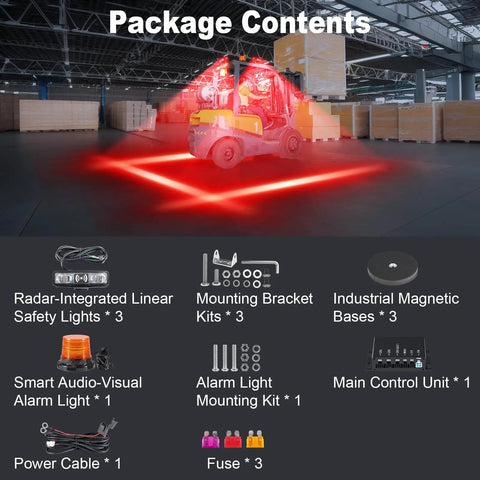 Heavy Duty Forklift Radar Safety Beacon With Bright Led Strobe Lights And Top Notch Red Zone Warning System Plus Sharp Voice Alert To Keep The Yard Fully Secured