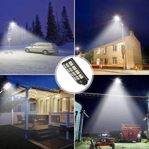 Ultra Bright 800W Solar Street Light With Motion Sensor And Remote Control, 1150 LED illuminating various outdoor areas
