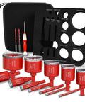Diamond hole saw drill bit set, 15 pcs with red METOTY bits, includes EVA positioner and hard storage bag