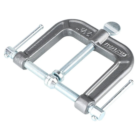 Three Way Edging Clamp For Woodworking And Trim Fitting With Malleable Iron Frame And Black Oxide Spindle And Handle Built Tough Heavy Duty Tool For Secure Moldings Even Pressure Model 38 192 Black, 2.75 in throat