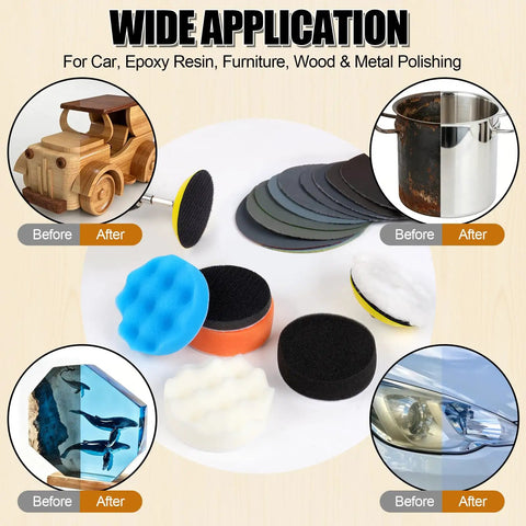 174 Piece 3 Inch Sanding Discs Kit With Polishing Accessories Grit Range 60 Through 10000 for various surface finishes