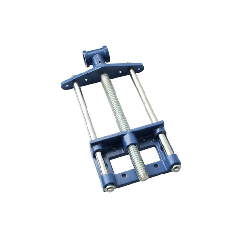 Heavy Duty Front Screw Woodworking Bench Vise With 10.5 Inch Jaw And Tough As Nails Steel Build For Garages And Workbenches, angled view showing blue finish.