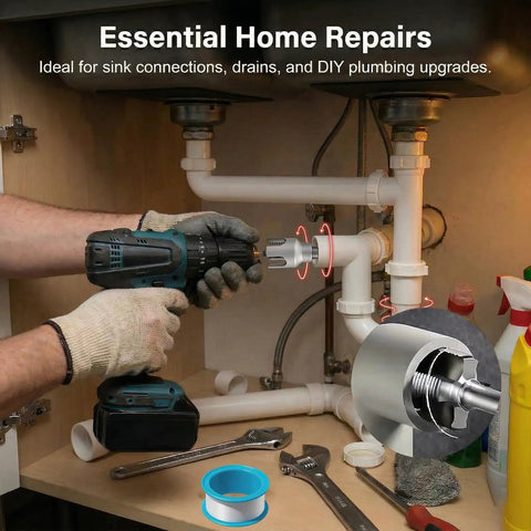 Using Two Pack PVC Pipe Threader Set For One Half Inch And Three Quarter Inch Plastic Pipes, Four In One Water Pipe Thread Cutter