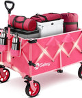 Pink Collapsible Wagon With Heavy Duty Frame 330 Lb Capacity Big All Terrain Wheels And Large 29 In L X 18 In W X 14 In H Storage