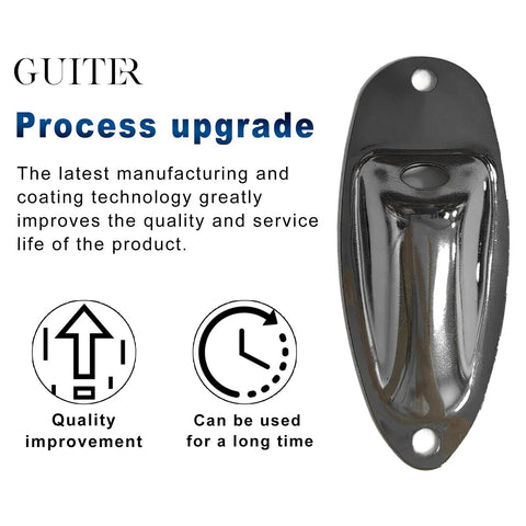 Premium Quality Boat Style Mono Guitar Input Jack Socket Plate Quarter Inch With Screws For Fender Stratocaster Strat Replacement Electric Guitar Parts Rock Solid Black Mount, glossy finish, angled view.