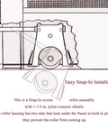 No Fuss Heavy Duty Lower Sliding Screen Door Roller Assembly With 1-1/4 Inch Nylon Concave Wheels installation guide diagram.