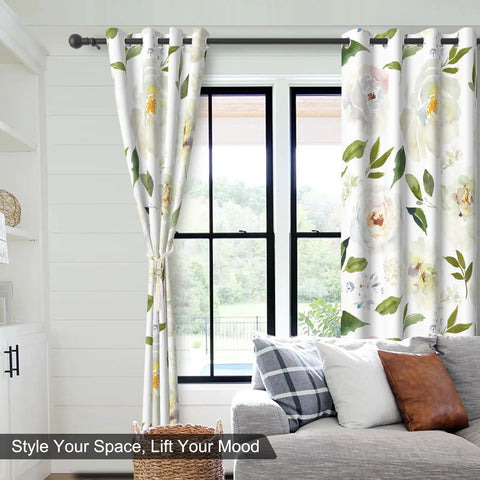 Floral Blackout Curtains For Bedroom And Nursery With 84 Inch Length Two Panels tieback drapes on window