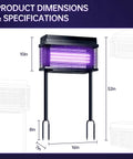 Rechargeable Solar Bug Zapper For Outdoors Purple UV Mosquito Killer Lamp with dimensions and specifications.