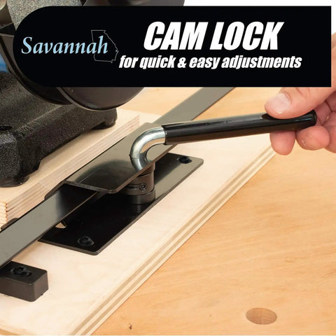 Pro Grind Sharpening System For 6 Inch Grinders To Sharpen Lathe Turning Tools Chisels Skews Bowl Gouges Spindle Gouges With Setup Blocks And Quad Jig close-up showing cam lock and adjustment handle