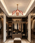 HLRCB Indoor Pendant Light, 21.7", Glass Floral Shade Adjustable Drop in a stylish walk-in closet with open shelves.